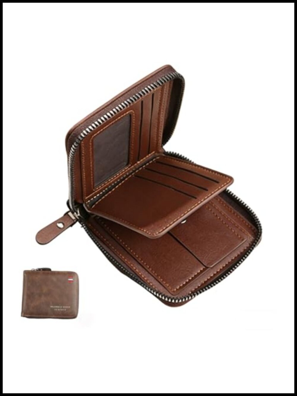 Slim Leather Bi-Fold Zipper Closure Wallet with 9 Card Slots